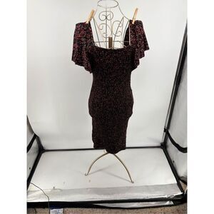 Waverleigh Women Black Red Floral Smocked Short Sleeve Dress Size Large NWT